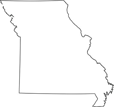 A simple black and white outline map showing the geographical borders of the state of missouri Vector