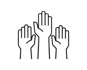 Fototapeta premium Raised hands icon symbolizing participation, voting, volunteering, teamwork and support concept