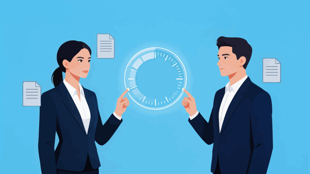 Business people interacting with digital interface