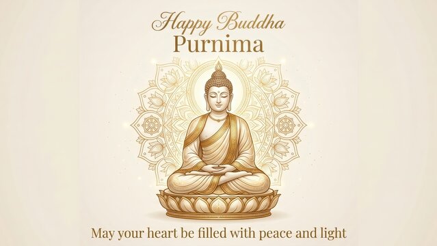 Minimal Buddha Purnima Poster with Beige Mandala Design