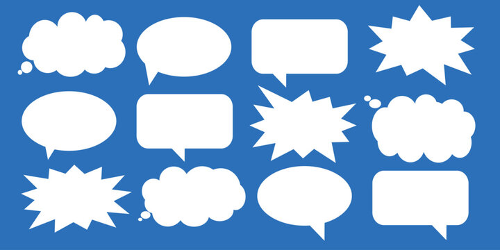 A set of chat box designs for comments on social media or comics. Vector designs of speech bubbles, text boxes, and conversation chat columns in comics.	
