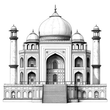 2D black and white illustration of Panch Mahal isolated on a white transparent background