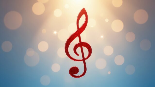 Red Musical Treble Clef Against Glowing Bokeh Background