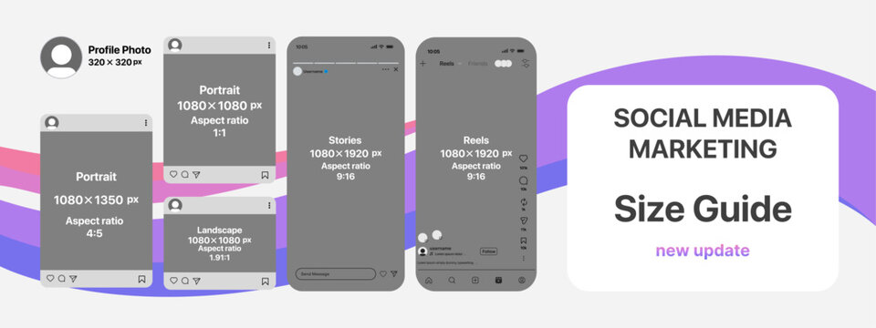 Instagram Business Social Media Marketing Layouts. Safe Zone and Size Guide for post content.