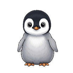 Fototapeta premium Adorable baby penguin illustration, cute fluffy penguin chick character, hand drawn arctic animal isolated on white background