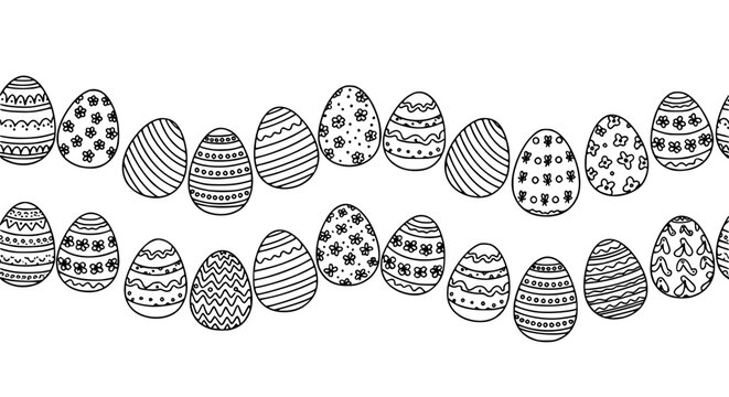 Traditional Easter egg seamless outline pattern flowing doodle vector monochrome decorative background
