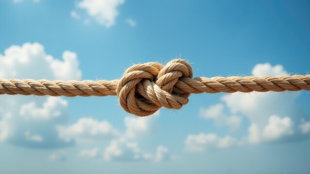 A rope with a knot against a clear blue sky