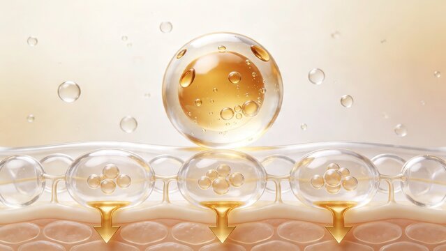Drug Sustained Release Medical Illustration, Liposome Microbubbles, Skin Layered Transparent Structure, High Precision Render