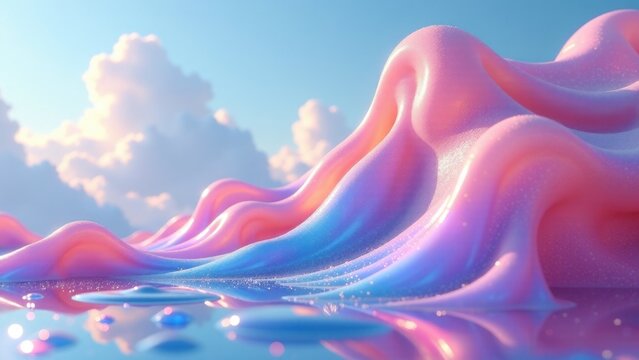 A pink and blue wave appears on the surface of calm water