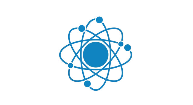 Illustration of an atom model with orbiting electrons representing scientific structure