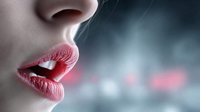 Close-up view of lips in a dramatic setting highlighting beauty and expression