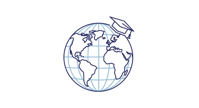 Global education concept featuring a graduation cap on a globe, representing worldwide learning