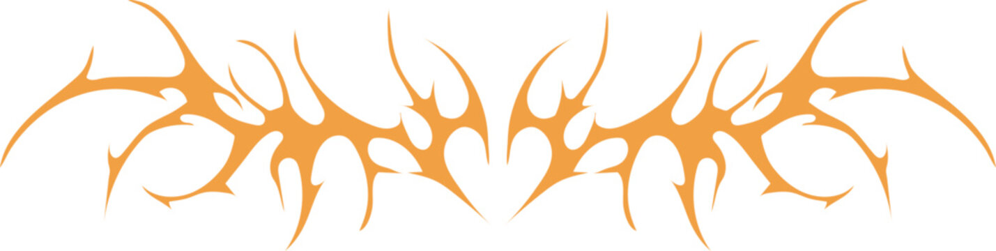 Intricate orange tribal tattoo design featuring sharp symmetrical thorny shapes and curved edges that provide a bold artistic aesthetic for body art enthusiasts looking for unique decorative elements 