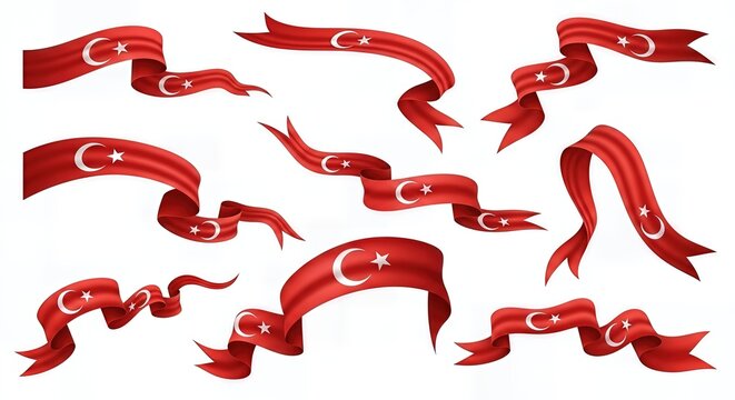 Turkey National Flag Ribbon Wave Vector Illustration &ndash; Isolated Background