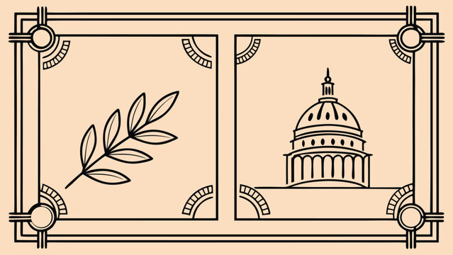 An art deco style illustration featuring the us capitol building and olive branch
