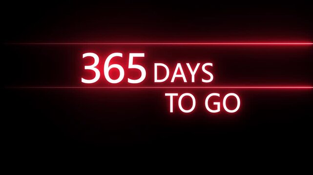 Neon 365 days to go animation. Neon counting number animation 365 days to go. on a black background. and creating a stunning 4k video. 