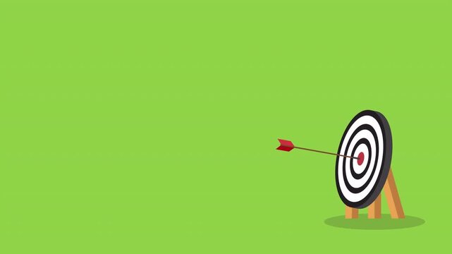 Arrow hitting bullseye target center business success strategy focus achievement animation