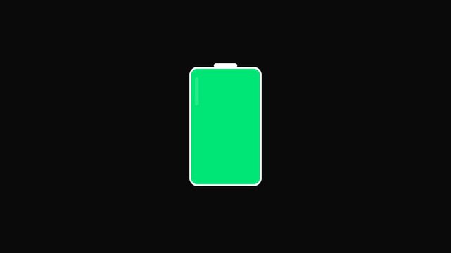 Minimalist digital battery icon animates a fluid level progression from empty to full to visualize energy replenishment for modern mobile interface design.