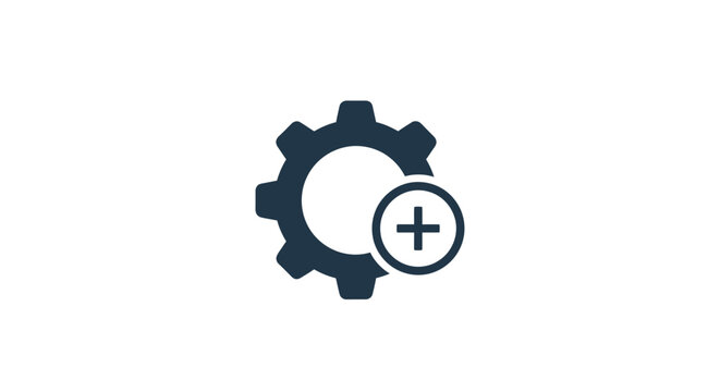 Gear icon with a plus sign signifies addition, creation, and augmentation of processes