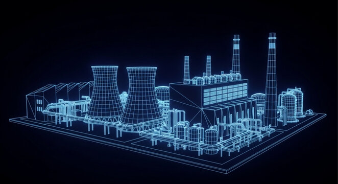 Digital blueprint of a modern industrial complex.