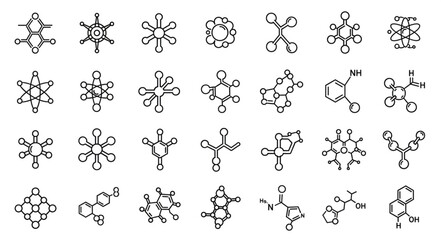 Fototapeta premium Collection of Hand Drawn Chemical Molecular Structures.