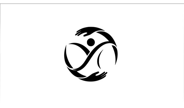 Abstract Human Figure with Caring Hands Circle Logo, Wellness and Community Icon
