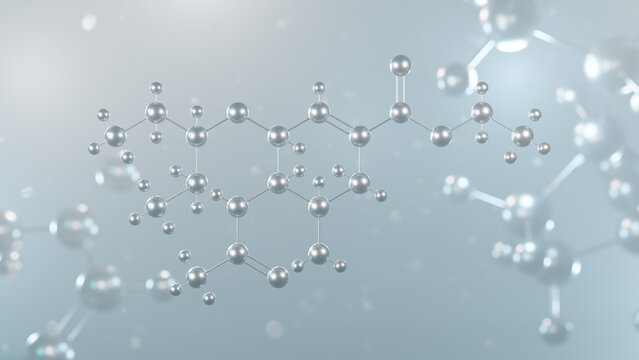 oseltamivir molecular structure, 3d model molecule, antiviral drug structural chemical formula view from a microscope