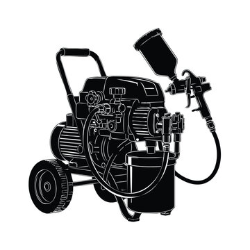 Airless paint sprayer motor pump with spray gun bundle silhouette.