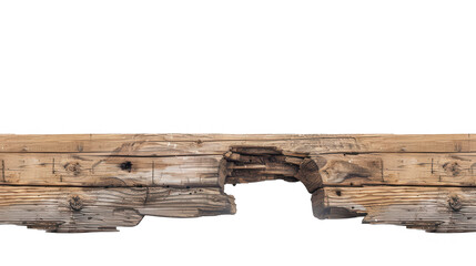Fototapeta premium Broken Wooden Beam Isolated - Damaged Timber Structure with Crack and Decay