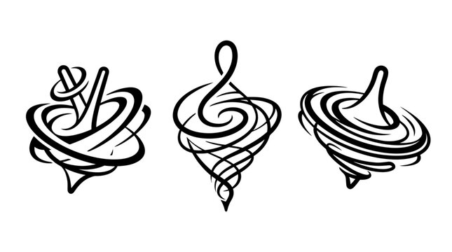Artistic Black and White Top Spinning Designs in a Row.