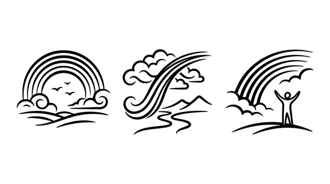 Artistic Black and White Rainbows with Clouds and Landscapes.