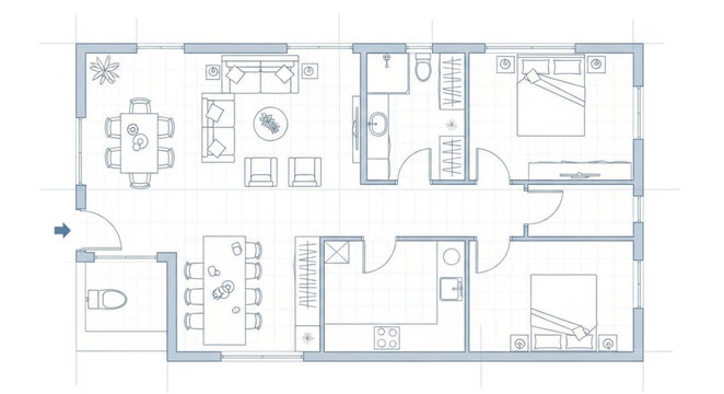 Architectural floor plan of a modern apartment layout.