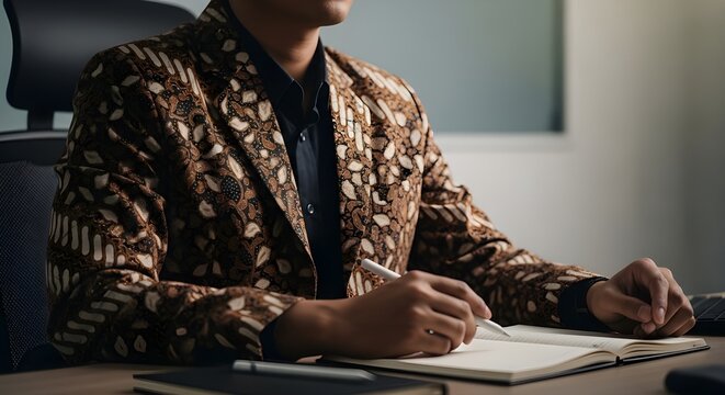 Corporate Advisor with Stylus and Notebook in Elegant Office Setting