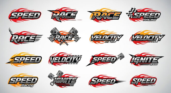 Collection of Speed and Race related graphic design logos.
