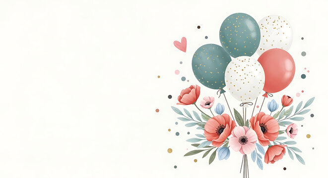 Colorful balloons and flowers arrangement for celebration