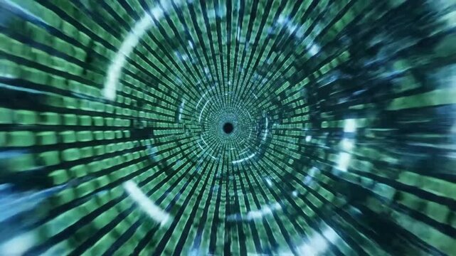 Abstract digital data tunnel with binary code light stream