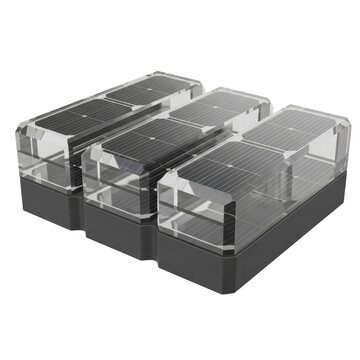 Modular solar powered urban farming units on black background