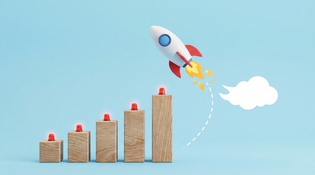 Rocket Ascent & Growth Chart: A dynamic illustration showing a rocket soaring upward, representing growth, success, and the journey toward ambitious goals.