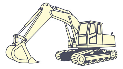 Yellow hydraulic excavator construction machine graphic with excavator, building © Tasfia
