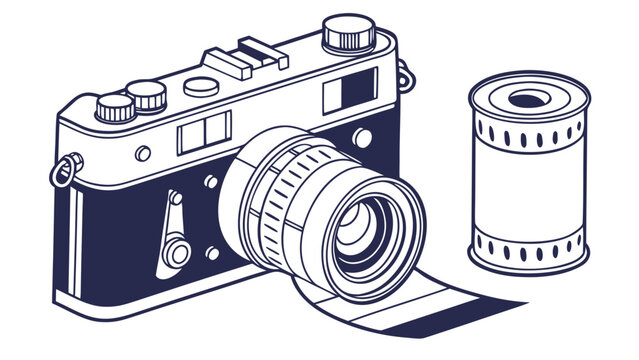 Vintage film camera and photographic roll for analog photography with equipment