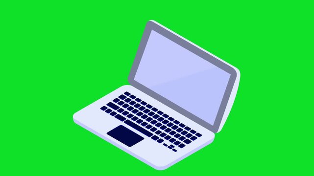 Stylized lavender laptop features a sleek dark keyboard and trackpad 4K stock animation video on a green screen for chroma key background in video editing.