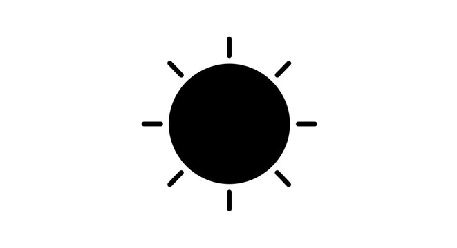 Simple black sun icon illustration against a plain white background for design needs