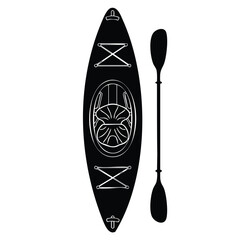 Kayak and paddle set bundle silhouette for outdoor water recreation. © Arif