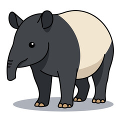 Fototapeta premium Cute Malayan Tapir in Flat Design Clipart Isolated on a Transparent Background