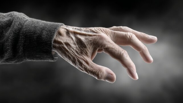 An elderly hand reaches into the light, embodying the wisdom and beauty of age in search of connection