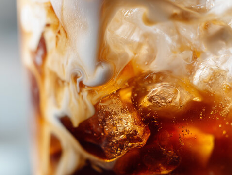 close up of an iced coffee with milk 