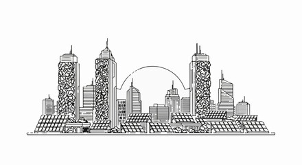 Obraz premium Line art of skyscrapers with solar panels in a futuristic city