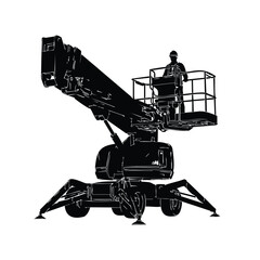 Silhouette aerial platform lift with worker set bundle. © Arif