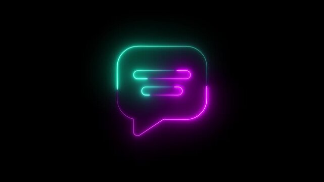neon message icon glowing with electric energy in a minimalist digital void - 4K motion graphics,A striking minimalist animation featuring a neon speech bubble icon centered 