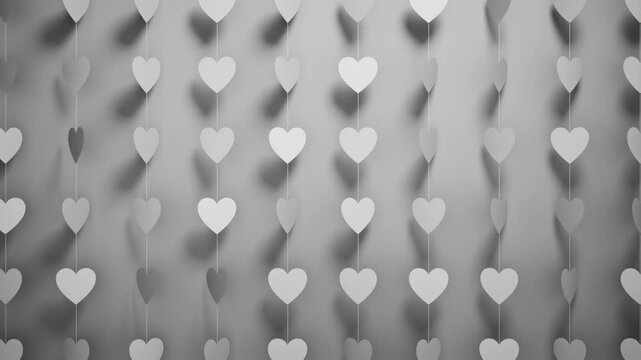 Elegant monochrome heart garland creates a romantic atmosphere for Valentine's Day celebrations. Endless seamless loop.